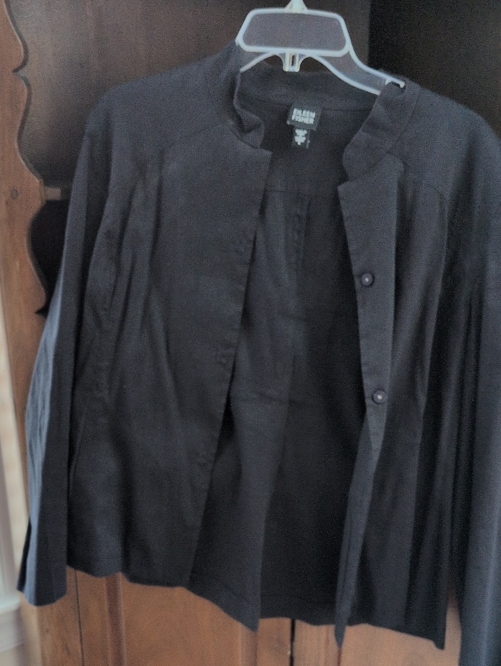 Eileen Fisher Black Linen Collarless Blazer - Size Large